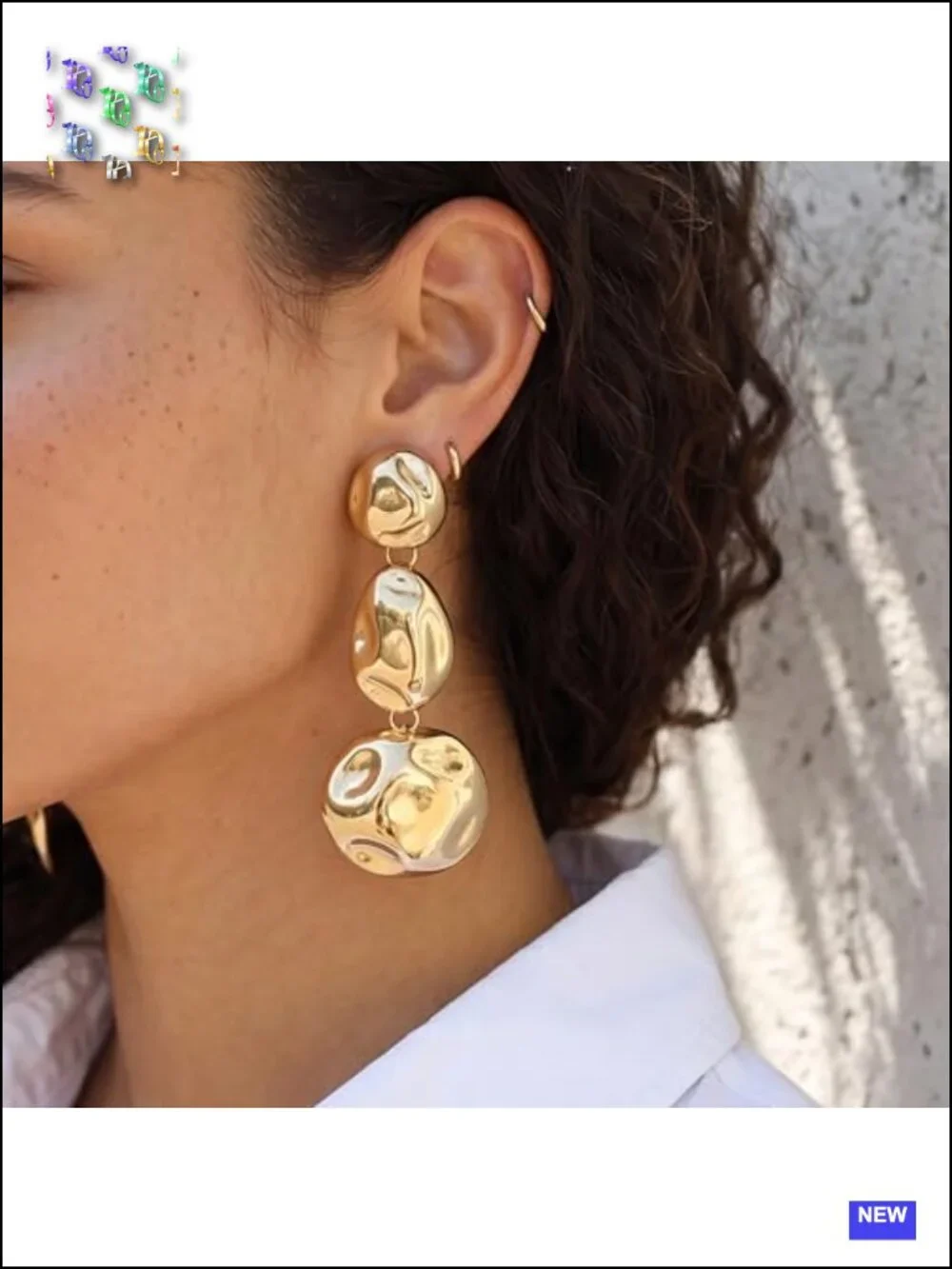 Chunky Gold and Silver Two Tone Statement Drop Earrings Stainless Steel